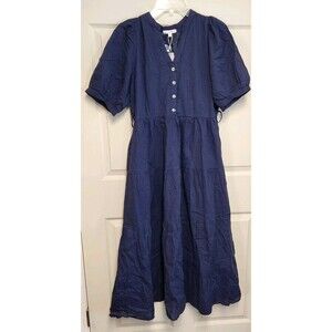 Baltic Born Navy Camille Maxi Dress size L Short Sleeve Button Front NWT
